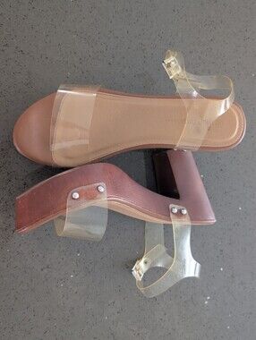 DIVA Lounge Brown Block Heel Sandals with Clear Straps